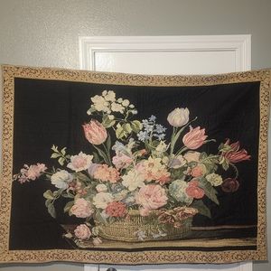 LARGE EMBROIDERED FLORAL TAPESTRY